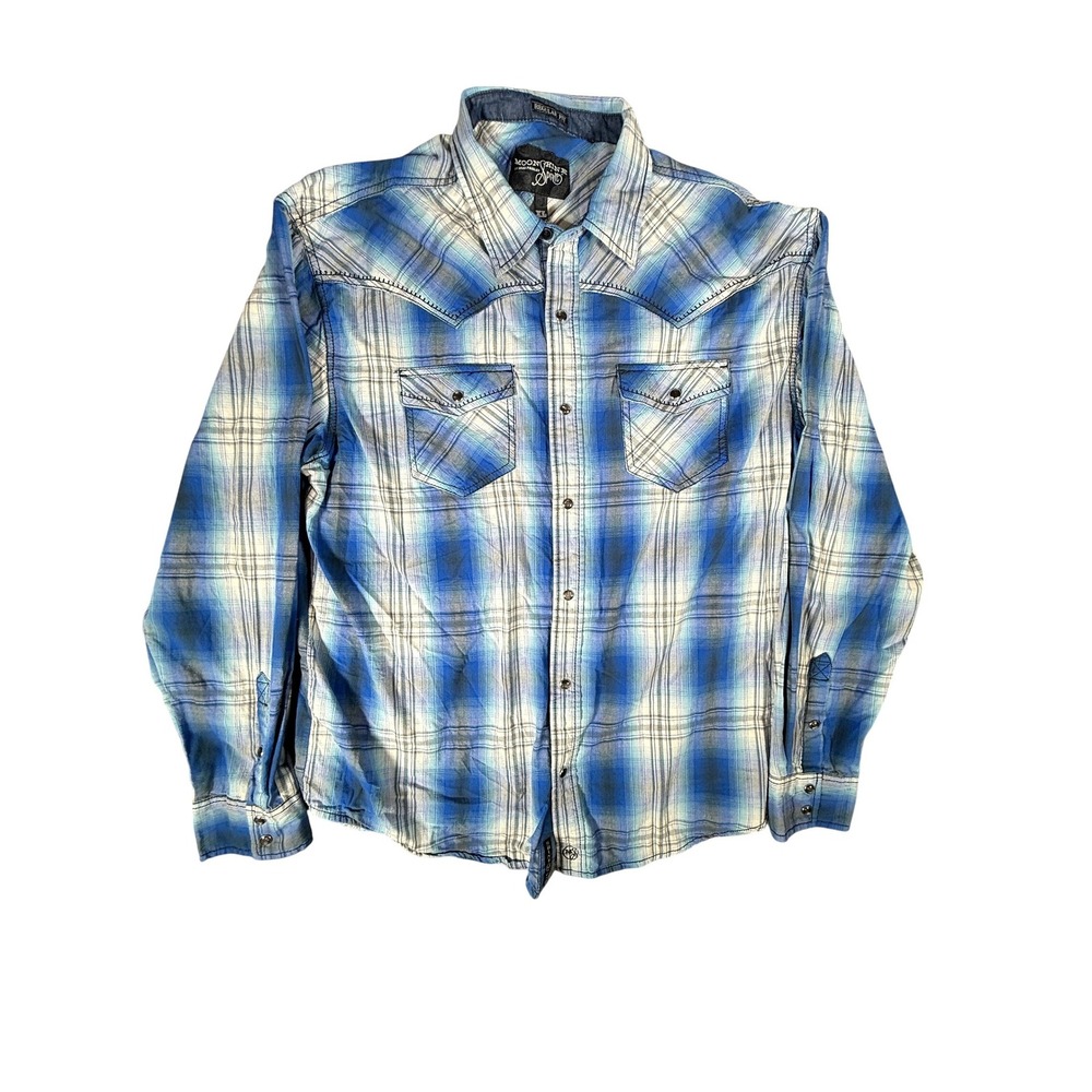 Moonshine Spirit‎ Brad Paisley Mens XL Blue Plaid Western Snap Shirt BPSPS1650